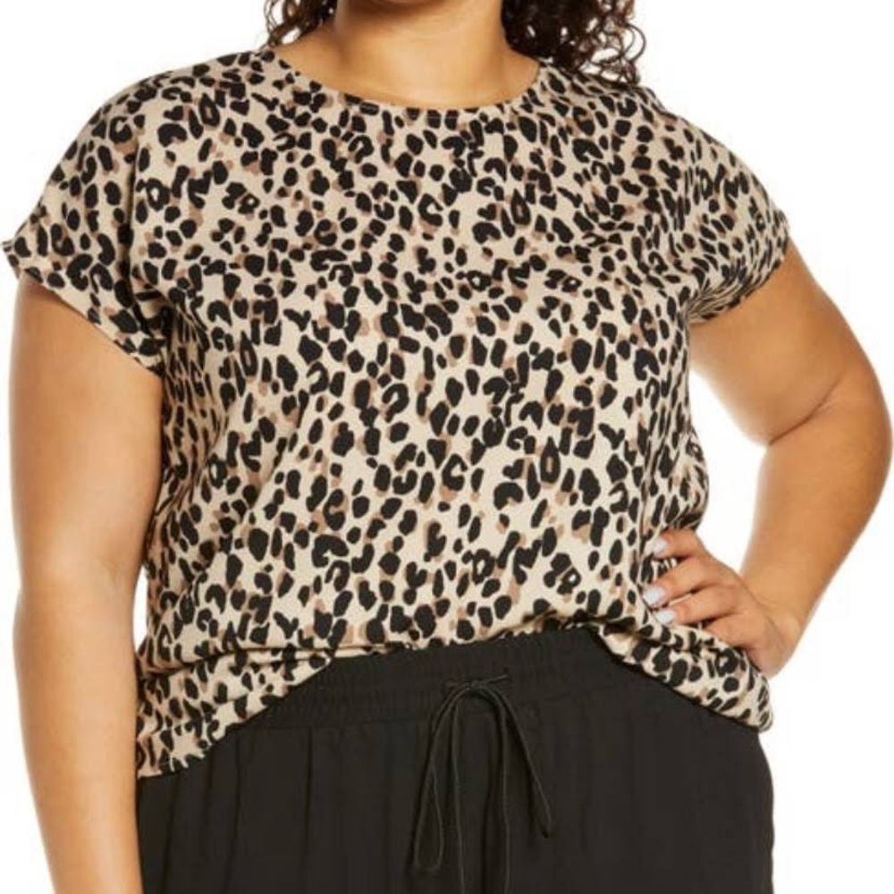 Halogen Cap Sleeve Loose Leopard Print Top Like New 1X